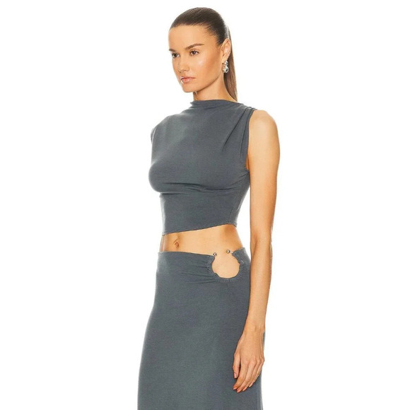 Jade Cropper Asymmetric Crop Top in Dye Grey XSmall New Womens Sleeveless Tank - Picture 1 of 14